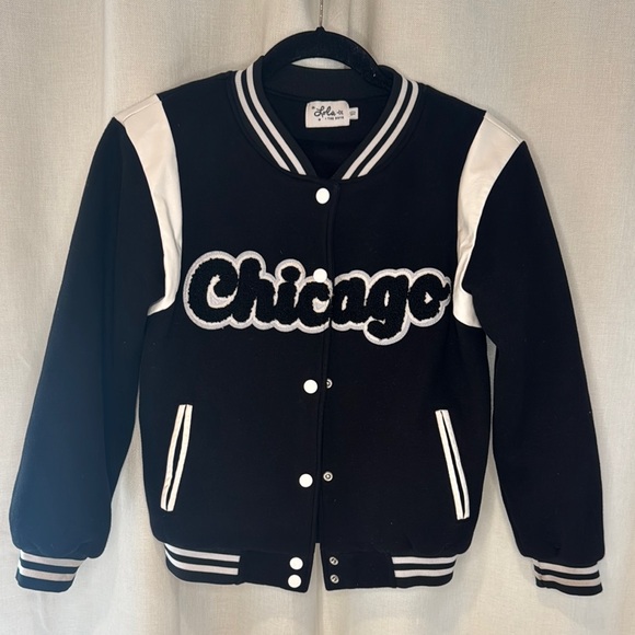 Lola and the Boys Black and White Girls Varsity Jacket Chicago EUC sz10 - Picture 1 of 9